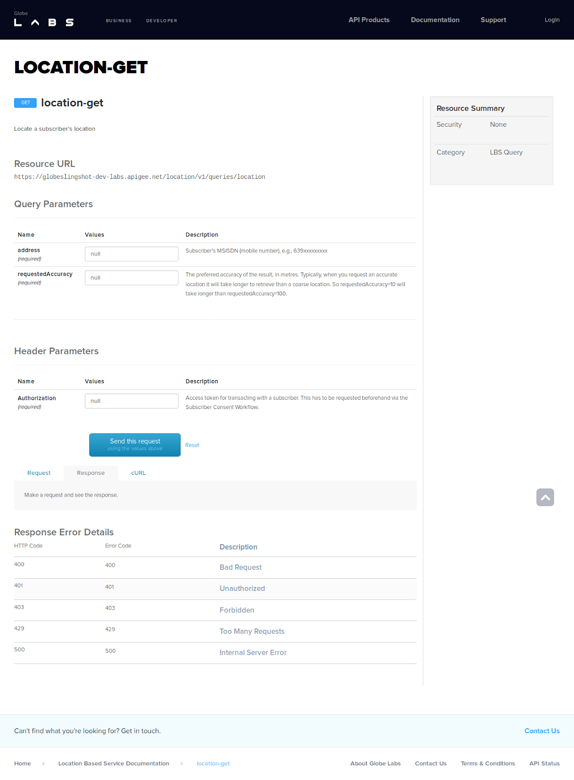 GlobeLabs SmartDocs for an API