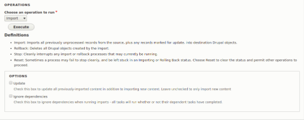 Once you click on the execute button, you will be redirected to the page with below mentioned options.