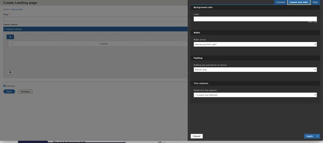 drupal admin interface with black background and four fields