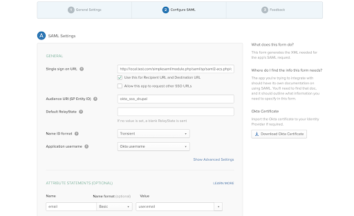 SAML Configuration Settings